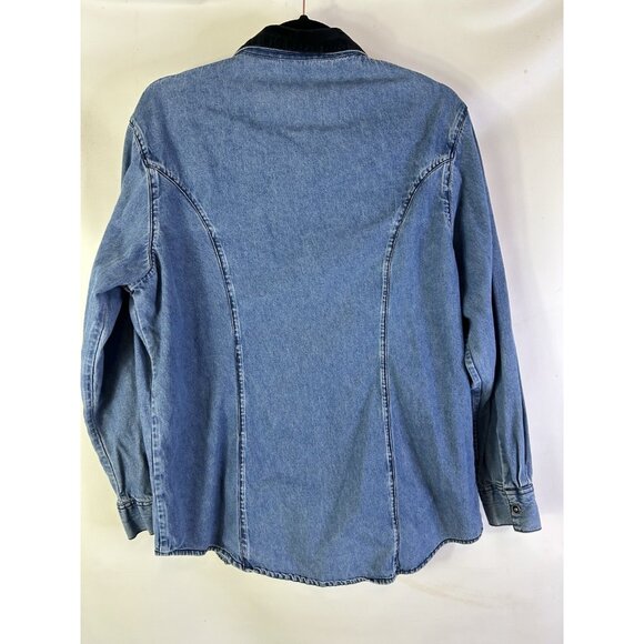 Vintage 90s Floral Embroidered Pearl Snap Denim Shirt Western - Picture 6 of 7